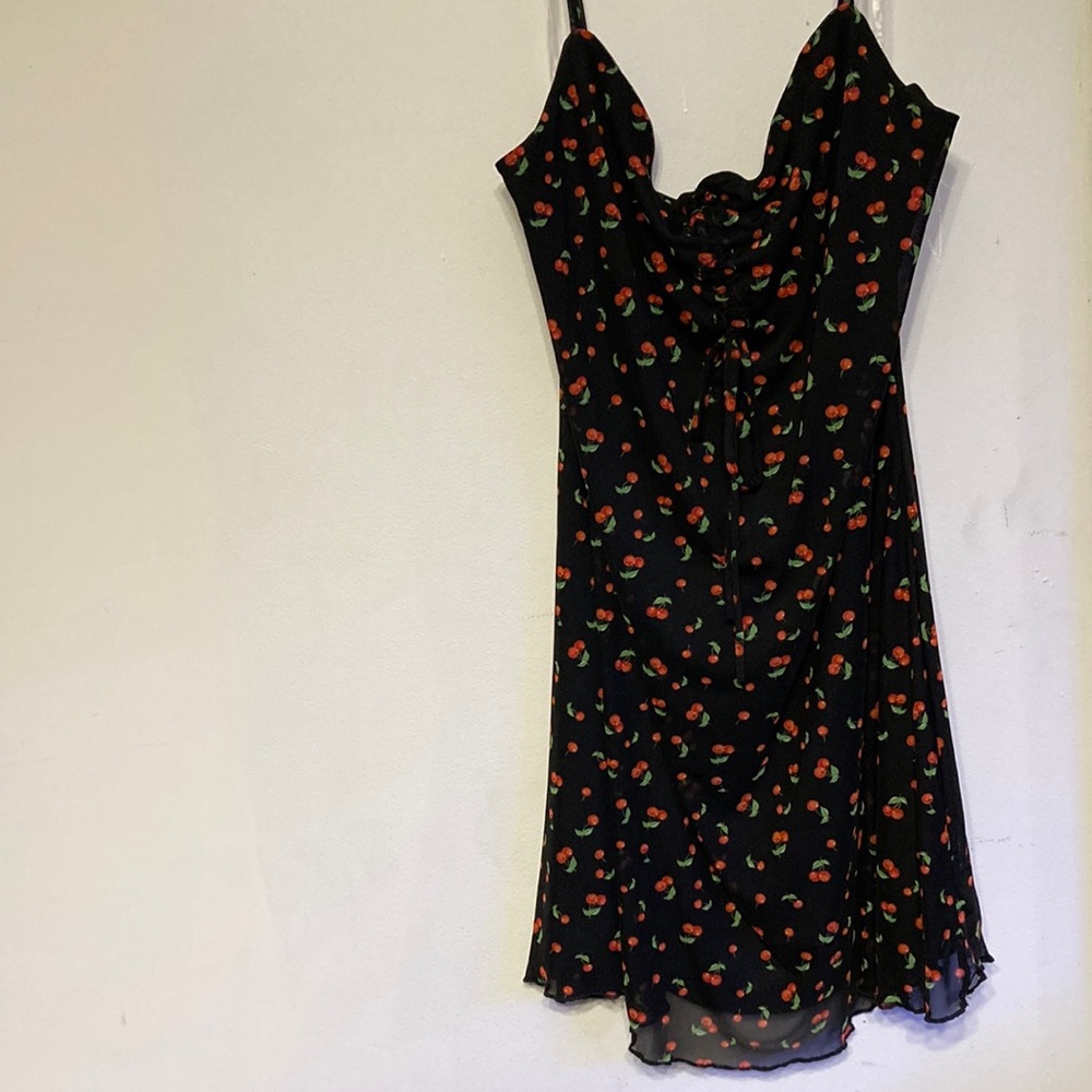 Cherry skinny strap adjustable bust mini dress